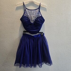 B. Darlin Royal Blue Rhinestone 2 Piece Homecoming Dress Tulle Skirt Prom Party